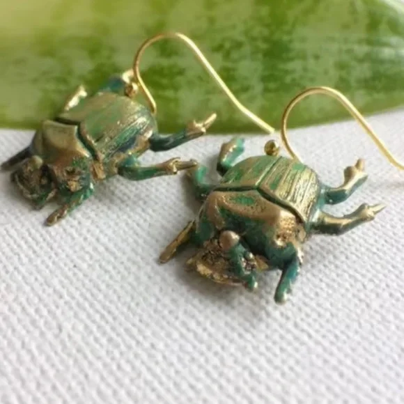 Egyptian Green Beetle Earrings - Picture 3 of 8